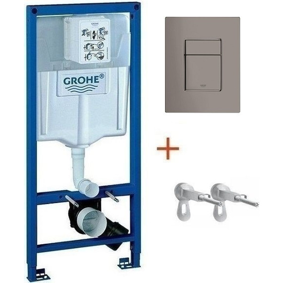 Инсталляция с подвесным унитазом комплект: Grohe Rapid SL 38772001+38732A00 с подвесным безободковым унитазом Ideal Standard Tesi AquaBlade T007901 сиденье микролифт, крепление, кнопка смыва графит глянцевый, Цвет производителя: графит глянцевый фото 2