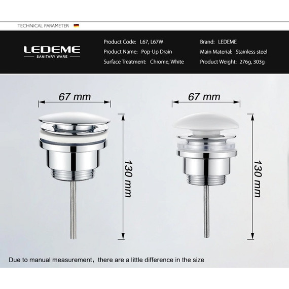 Донный клапан Ledeme L67W, белый фото 5