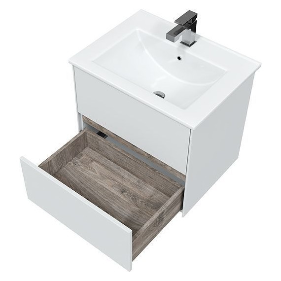 Тумба подвесная с раковиной Mirsant Ultra 60 см (раковина Next 60), белый матовый фото 3