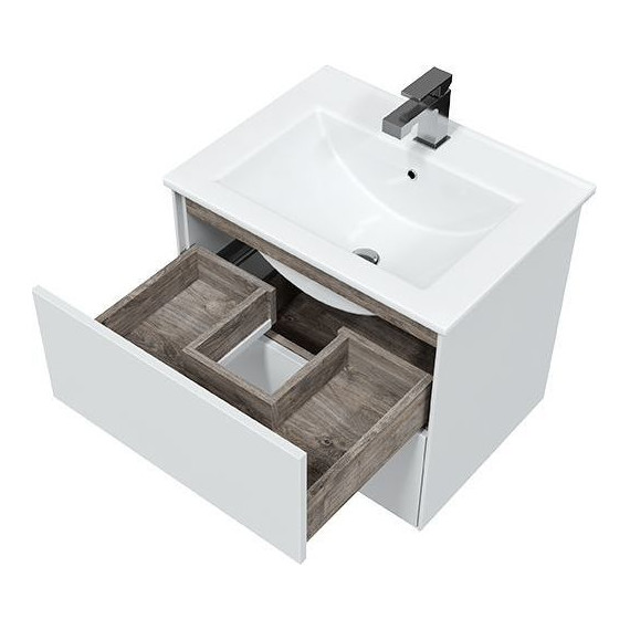 Тумба подвесная с раковиной Mirsant Ultra 60 см (раковина Next 60), белый матовый фото 4