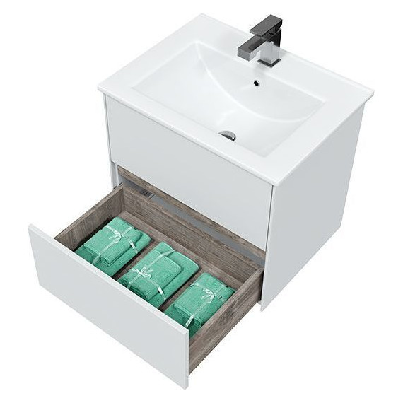 Тумба подвесная с раковиной Mirsant Ultra 60 см (раковина Next 60), белый матовый фото 5