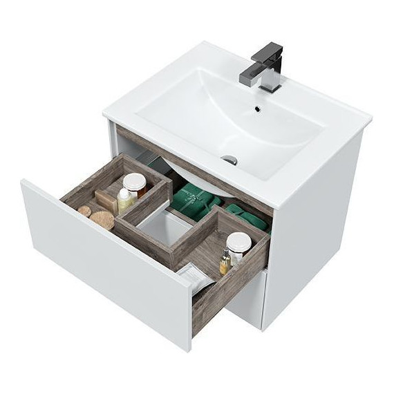 Тумба подвесная с раковиной Mirsant Ultra 60 см (раковина Next 60), белый матовый фото 6