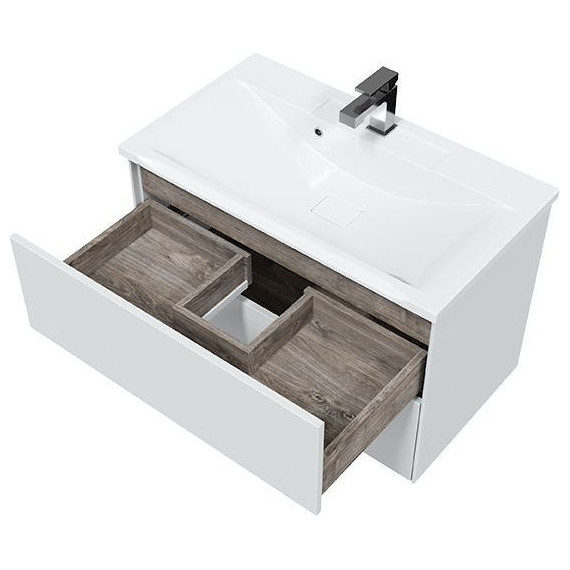 Тумба подвесная с раковиной Mirsant Ultra 80 см (раковина Premier 80), белый матовый фото 4