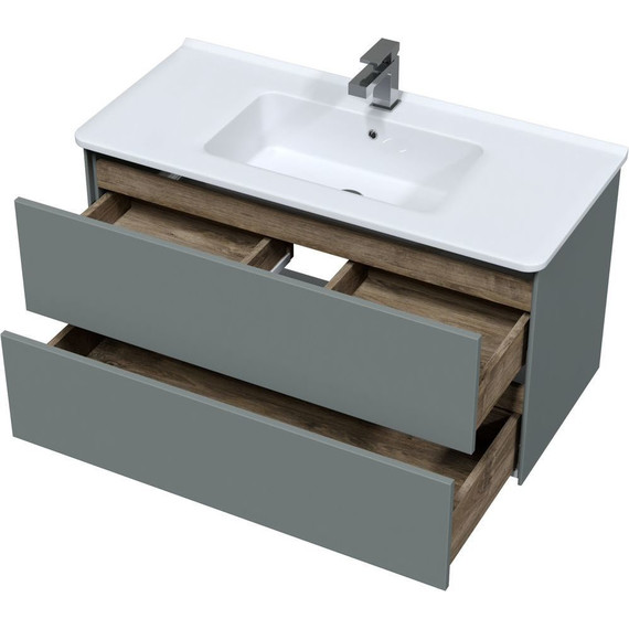 Тумба подвесная с раковиной Mirsant Ultra 100 см (раковина Next 100), серый матовый фото 3