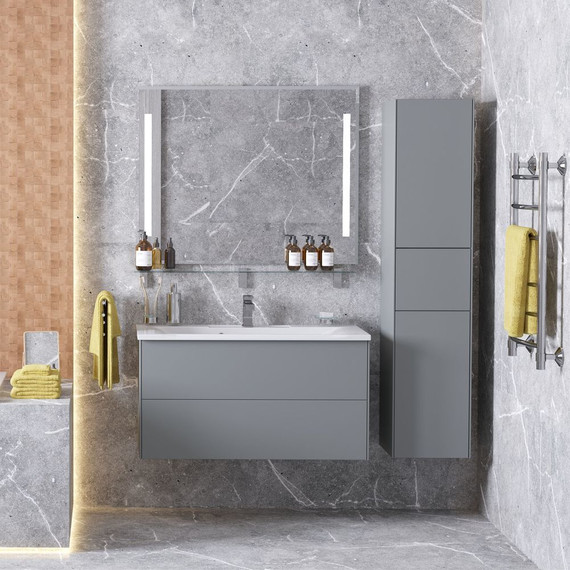 Тумба подвесная с раковиной Mirsant Ultra 100 см (раковина Premier 100), серый матовый - 4 Тумба подвесная с раковиной Mirsant Ultra 100 см (раковина Premier 100), серый матовый фото 4