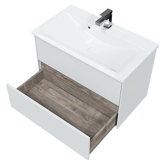 Тумба подвесная с раковиной Mirsant Ultra 80 см (раковина Premier 80), белый глянцевый фото 3