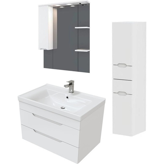 Комплект мебели Mirsant Soho Quadro 80/2 см c доводчиком (тумба + зеркало + пенал) фото 