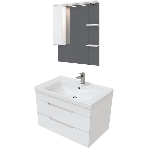 Комплект мебели Mirsant Soho Quadro 80/2 см c доводчиком (тумба + зеркало) фото 