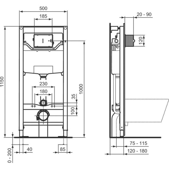 Инсталляция с подвесным унитазом комплект: Ideal Standard Prosys Frame 120 M R020467 с подвесным безободковым унитазом Azario Grado AZ-0046-N сиденье микролифт, крепление - 17 Инсталляция с подвесным унитазом комплект: Ideal Standard Prosys Frame 120 M R020467 с подвесным безободковым унитазом Azario Grado AZ-0046-N сиденье микролифт, крепление фото 17