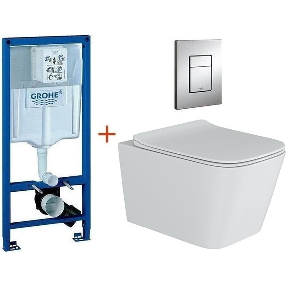 Инсталляция с подвесным унитазом комплект: Grohe Rapid SL 38772001 с подвесным унитазом Sole Cube pro сиденье микролифт, крепление, кнопка смыва хром фото 