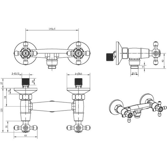 Смеситель для душа Boheme Tradizionale 294-Ceramic, золото фото 2