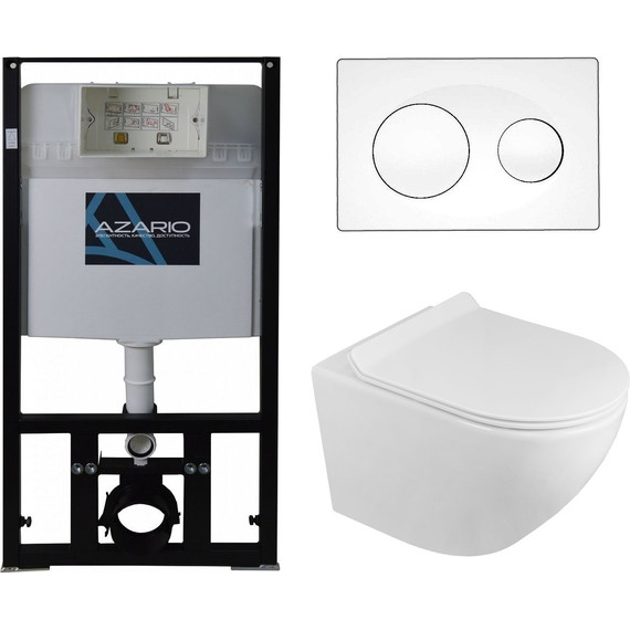 Инсталляция с подвесным безободковым унитазом Azario Grado AZ-8010-1000+AZ-0046-N+AZ-8200-0012, Цвет производителя: белый фото 
