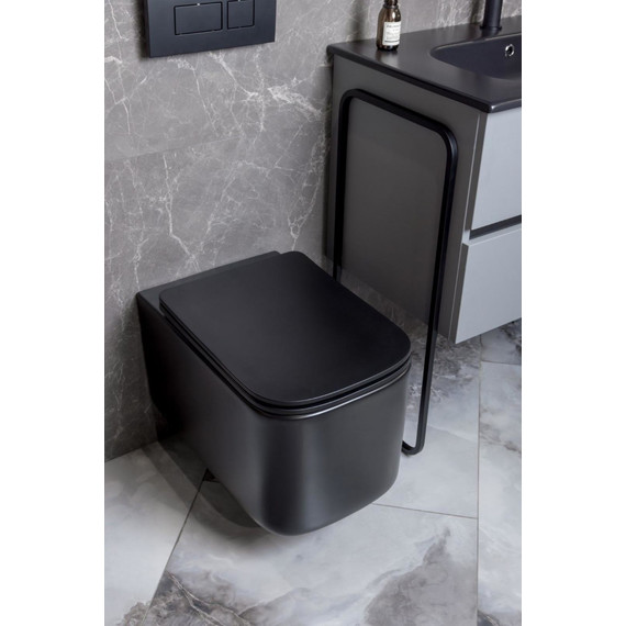 Унитаз подвесной безободковый Boheme Mane 970-SET-B с крышкой микролифт, чёрный матовый, Цвет производителя: чёрный матовый фото 4