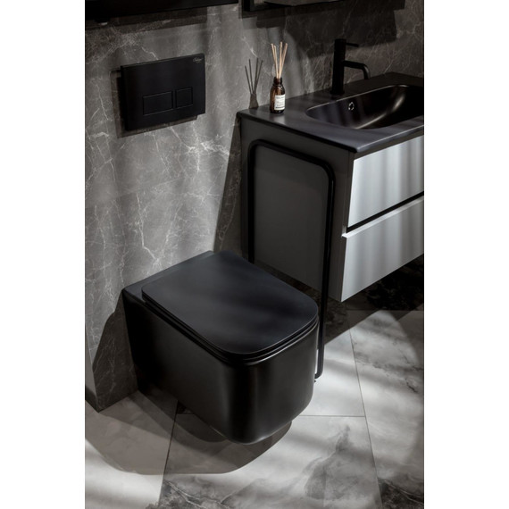 Унитаз подвесной безободковый Boheme Mane 970-SET-B с крышкой микролифт, чёрный матовый, Цвет производителя: чёрный матовый фото 5