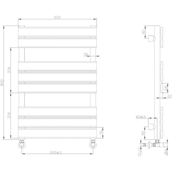 Полотенцесушитель водяной Boheme Venturo П8 500х800 мм 720-B, чёрный фото 2