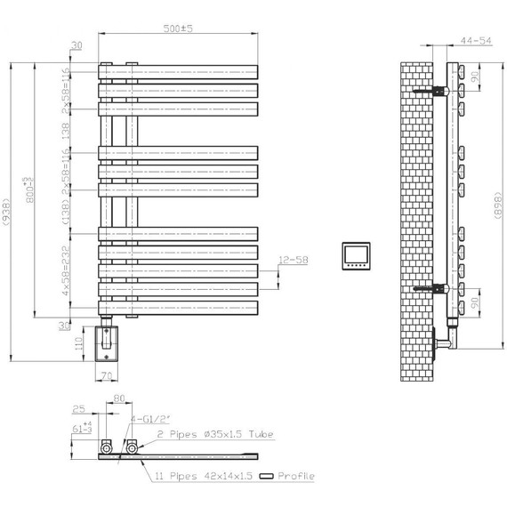 Полотенцесушитель электрический Boheme Venturo П11 80х900 мм 721-CR, chrome - 2 Полотенцесушитель электрический Boheme Venturo П11 80х900 мм 721-CR, chrome фото 2
