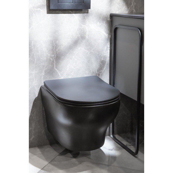 Унитаз подвесной Boheme Fiore 978-SET-B с крышкой микролифт, чёрный матовый, Цвет производителя: чёрный матовый фото 4