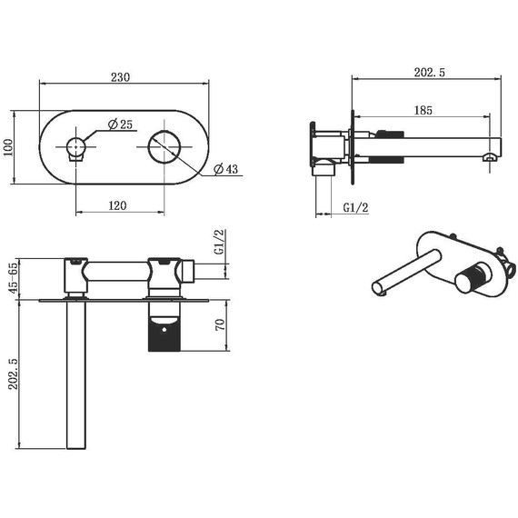 Смеситель для раковины настенный Boheme Stick 125-BB.2, чёрный фото 2