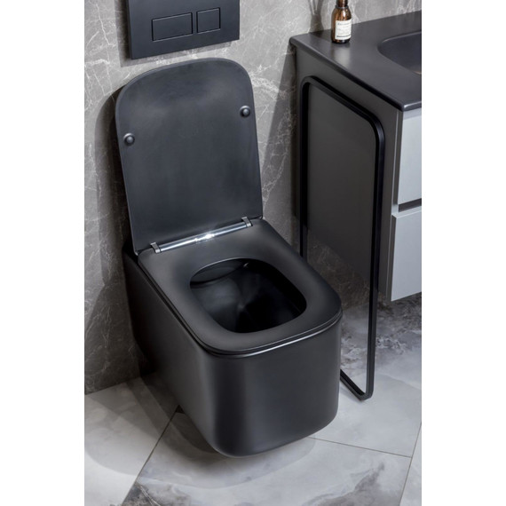 Унитаз подвесной безободковый Boheme Mane 970-SET-B с крышкой микролифт, чёрный матовый, Цвет производителя: чёрный матовый фото 3