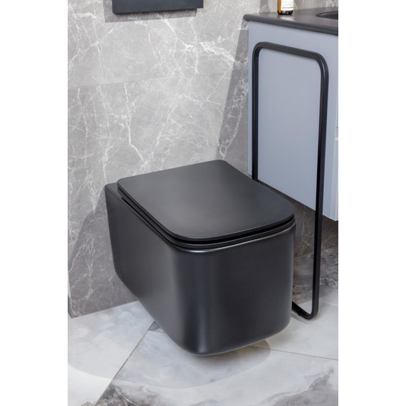 Унитаз подвесной безободковый Boheme Mane 970-SET-B с крышкой микролифт, чёрный матовый, Цвет производителя: чёрный матовый фото 2