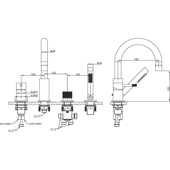 Смеситель для ванны Boheme UNO 460-G, золото фото 2