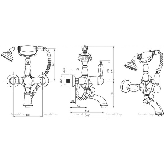 Смеситель для ванны Boheme Medici Ripresa 303-BSW, чёрный фото 2
