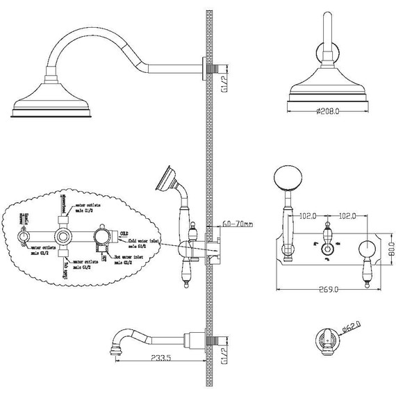 Душевая система для ванны Boheme Tradizionale Nero 258, золото - 2 Душевая система для ванны Boheme Tradizionale Nero 258, золото фото 2