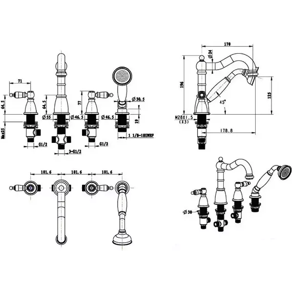 Смеситель для ванны Boheme Medici 391-SW, бронза фото 2