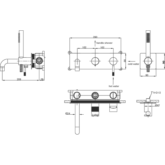 Смеситель для ванны Boheme UNO 464-3-G, золото фото 2
