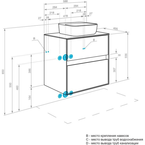 Тумба подвесная со столешницей Акватон Либерти 60 см 1A279401LYC70, дуб эльвезия/белый глянец фото 10