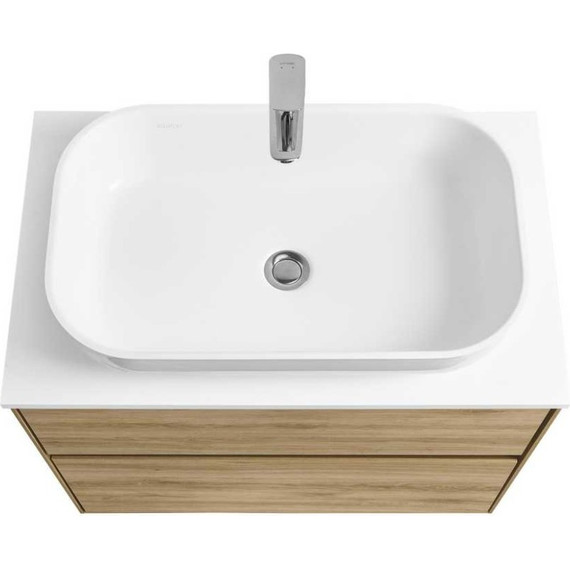 Тумба подвесная со столешницей Акватон Либерти 75 см 1A279501LYC70, дуб эльвезия/белый глянец фото 4