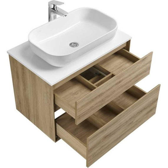 Тумба подвесная со столешницей Акватон Либерти 75 см 1A279501LYC70, дуб эльвезия/белый глянец фото 3