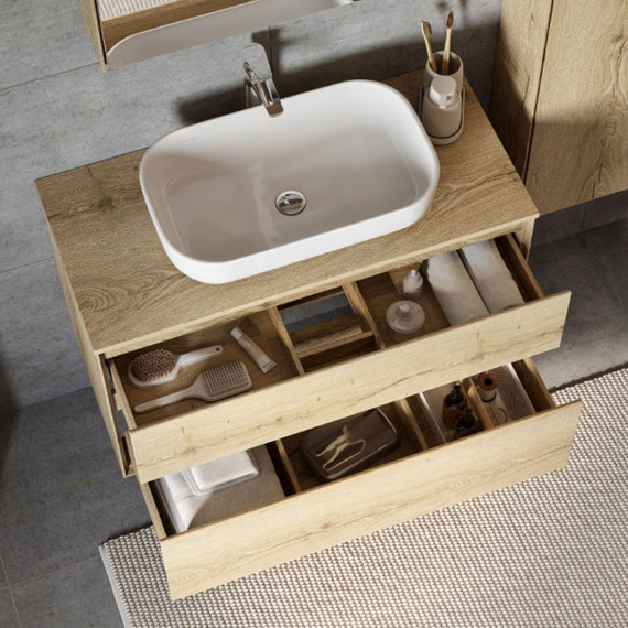 Тумба подвесная со столешницей Акватон Либерти 100 см 1A279601LYC70, дуб эльвезия фото 2