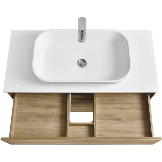 Тумба подвесная со столешницей Акватон Либерти 100 см 1A279601LYC70, дуб эльвезия/белый глянец фото 4