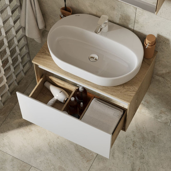 Тумба подвесная со столешницей Акватон Либерти 70 см 1A279801LYC70, дуб эльвезия/белый глянец фото 2