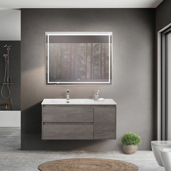 Тумба подвесная с раковиной BelBagno KRAFT-1000-2C-1A-SO-CG-L 100 см, Cemento Grigio фото 9