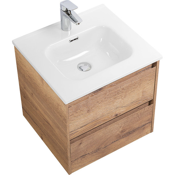Тумба подвесная с раковиной BelBagno KRAFT-500-2C-SO-RT 50 см, Rovere Tabacco, Цвет фасада: Rovere Tabacco фото 3