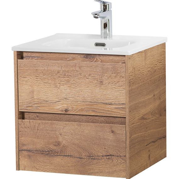 Тумба подвесная с раковиной BelBagno KRAFT-500-2C-SO-RT 50 см, Rovere Tabacco, Цвет фасада: Rovere Tabacco фото 2