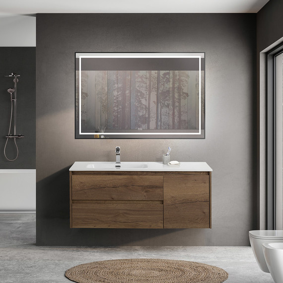 Тумба подвесная с раковиной BelBagno KRAFT-1200-2C-1A-SO-RT-L 120 см, Rovere Tabacco фото 8