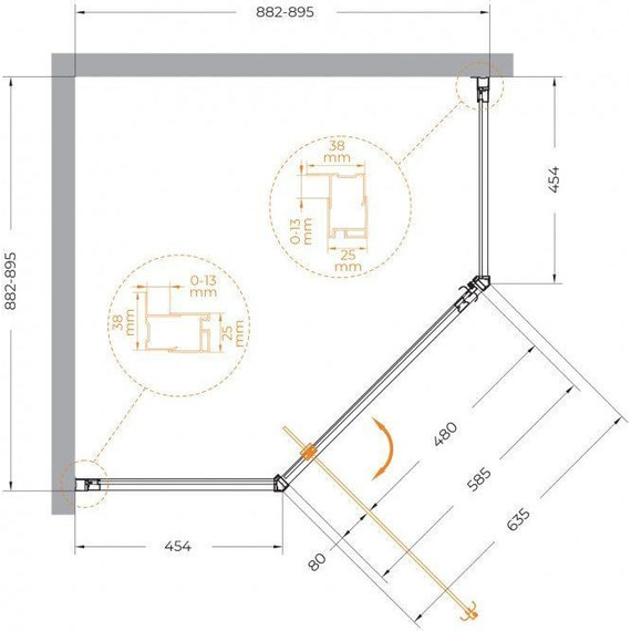 Душевое ограждение Cezares Eco O-P-1 90х90 см, бронза/прозрачное фото 4