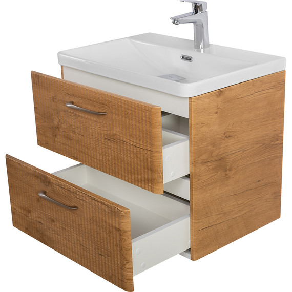 Тумба подвесная с раковиной BelBagno DUE-600-2C-SO-RN-P 60 см (2 ручки сатин) Rovere Nature, Цвет фасада: Rovere Nature - 8 Тумба подвесная с раковиной BelBagno DUE-600-2C-SO-RN-P 60 см (2 ручки сатин) Rovere Nature, Цвет фасада: Rovere Nature фото 8