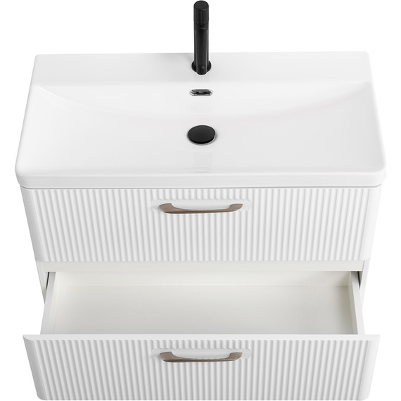 Тумба подвесная с раковиной BelBagno DUE-800-2C-SO-BL-P 80 см (2 ручки сатин) Bianco Lucido, Цвет фасада: Bianco Lucido фото 8