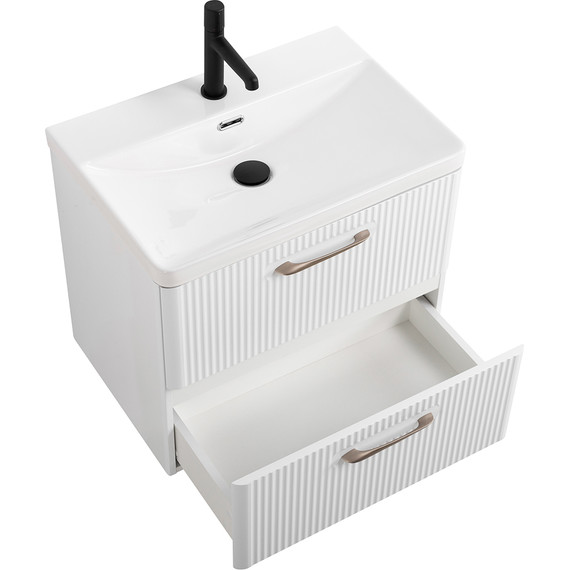 Тумба подвесная с раковиной BelBagno DUE-600-2C-SO-BL-P 60 см (2 ручки сатин) Bianco Lucido, Цвет фасада: Bianco Lucido фото 3