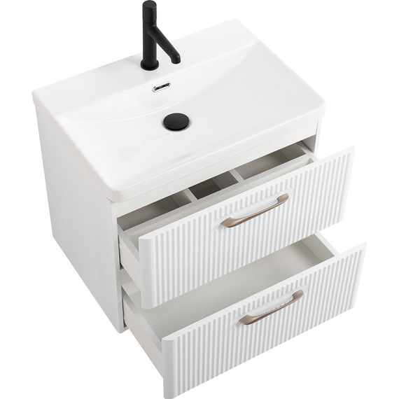 Тумба подвесная с раковиной BelBagno DUE-500-2C-SO-BL-P 50 см (2 ручки сатин) Bianco Lucido, Цвет фасада: Bianco Lucido фото 4