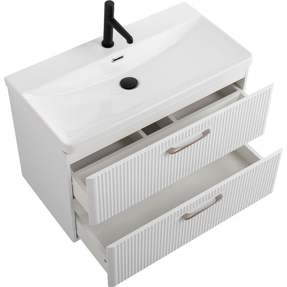 Тумба подвесная с раковиной BelBagno DUE-800-2C-SO-BM-P 80 см (2 ручки сатин) белый металлик, Цвет фасада: Белый металлик - 10 Тумба подвесная с раковиной BelBagno DUE-800-2C-SO-BM-P 80 см (2 ручки сатин) белый металлик, Цвет фасада: Белый металлик фото 10