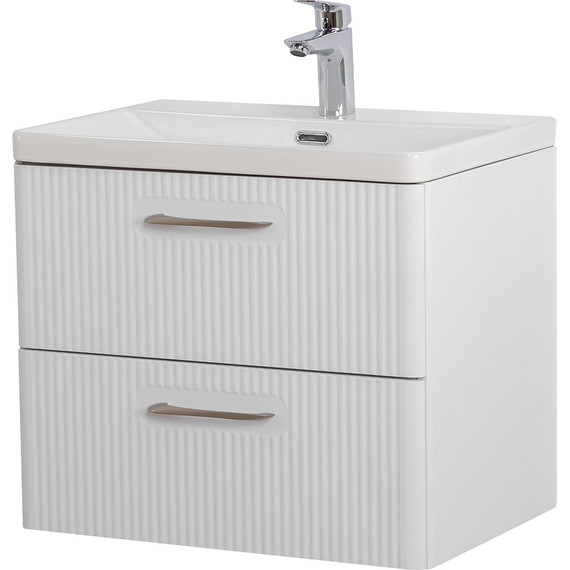 Тумба подвесная с раковиной BelBagno DUE-500-2C-SO-BM-P 50 см (2 ручки сатин) белый металлик, Цвет фасада: Белый металлик фото 2