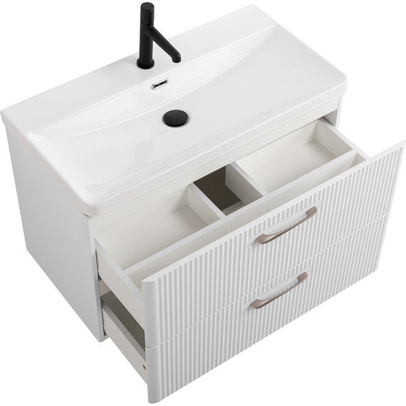 Тумба подвесная с раковиной BelBagno DUE-800-2C-SO-BM-P 80 см (2 ручки сатин) белый металлик, Цвет фасада: Белый металлик - 4 Тумба подвесная с раковиной BelBagno DUE-800-2C-SO-BM-P 80 см (2 ручки сатин) белый металлик, Цвет фасада: Белый металлик фото 4