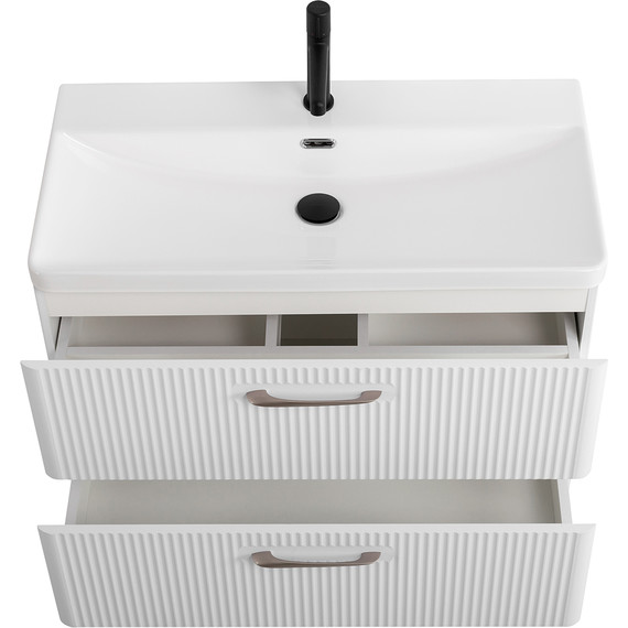 Тумба подвесная с раковиной BelBagno DUE-800-2C-SO-BM-P 80 см (2 ручки сатин) белый металлик, Цвет фасада: Белый металлик - 5 Тумба подвесная с раковиной BelBagno DUE-800-2C-SO-BM-P 80 см (2 ручки сатин) белый металлик, Цвет фасада: Белый металлик фото 5