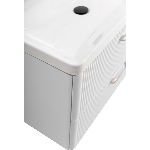 Тумба подвесная с раковиной BelBagno DUE-800-2C-SO-BM-P 80 см (2 ручки сатин) белый металлик, Цвет фасада: Белый металлик - 6 Тумба подвесная с раковиной BelBagno DUE-800-2C-SO-BM-P 80 см (2 ручки сатин) белый металлик, Цвет фасада: Белый металлик фото 6