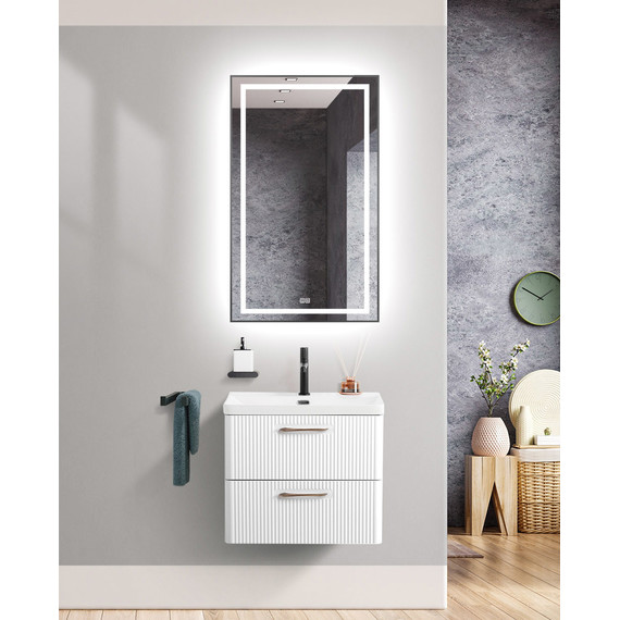 Тумба подвесная с раковиной BelBagno DUE-600-2C-SO-BL-P 60 см (2 ручки сатин) Bianco Lucido, Цвет фасада: Bianco Lucido фото 10